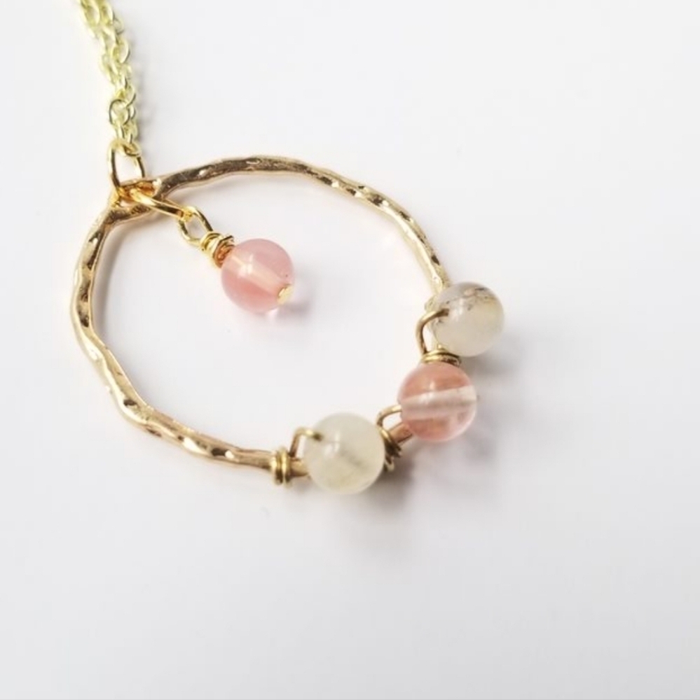 Watermelon Quartz Gemstone Layering Pendant Necklace